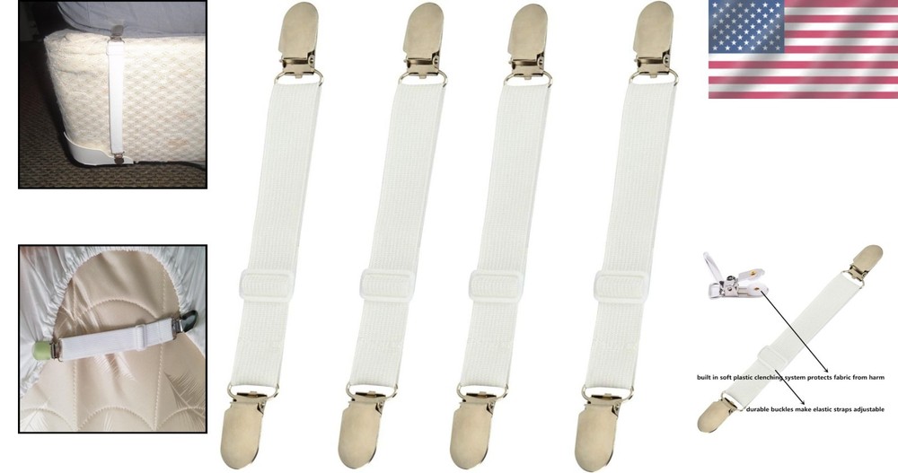 4 Pcs Adjustable Elastic Bed Sheet Clips – Ensure Smooth & Secure Sheets