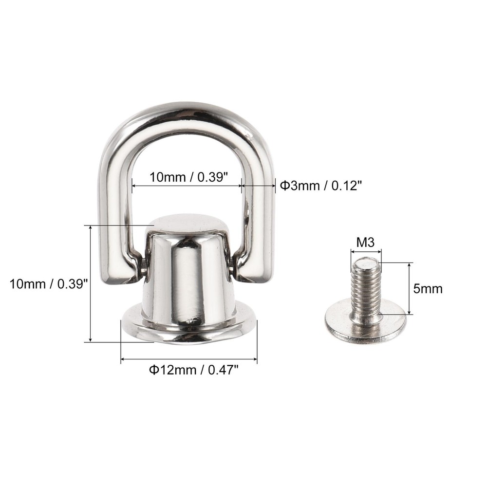 12x10mm Ball Post Head Button Studs with D Ring for DIY Silver Tone 4pcs