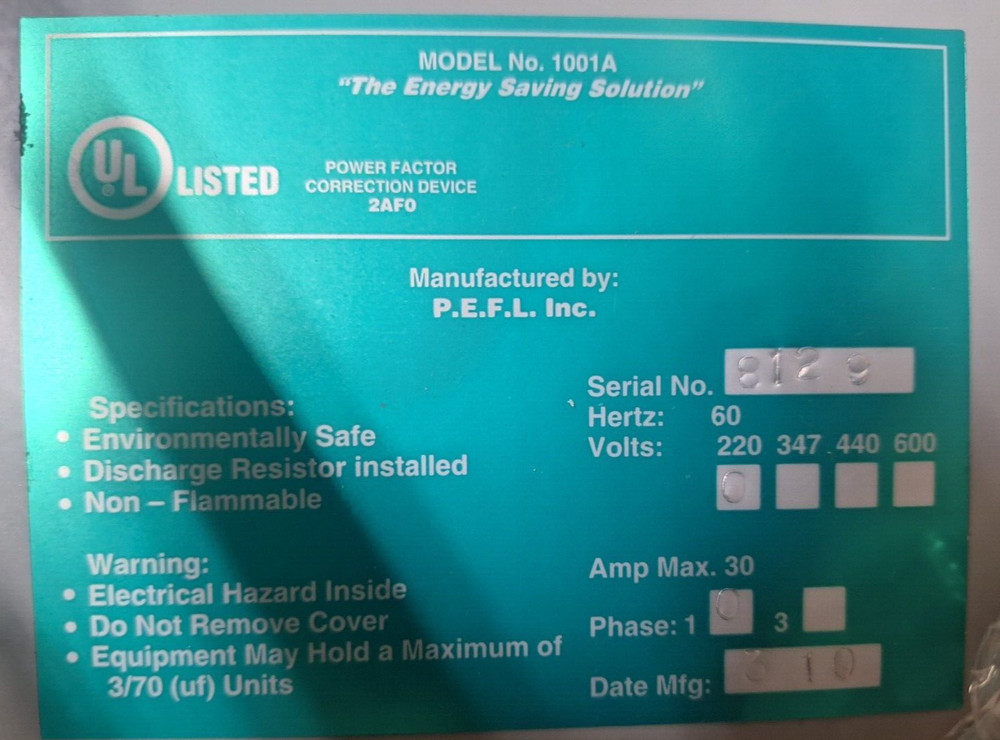 P.E.F.I. Energy Saving MODEL 1001A