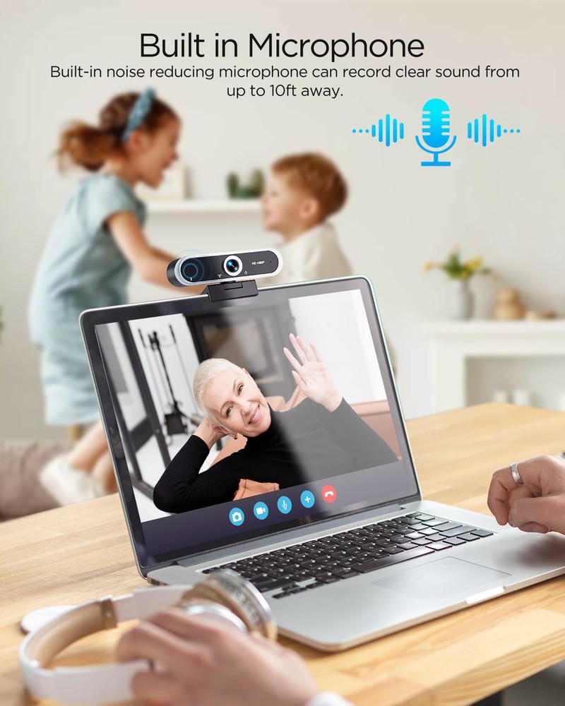 1080P Webcam w Microphone USB Camera Auto Light Correction