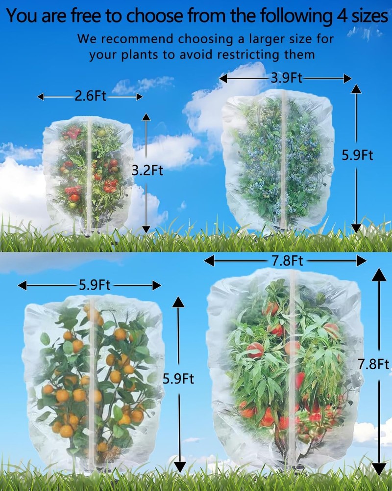 4 Pack Fruit Tree Netting with Zipper & Drawstring, 2.6 x 3.2 x Ft, 4