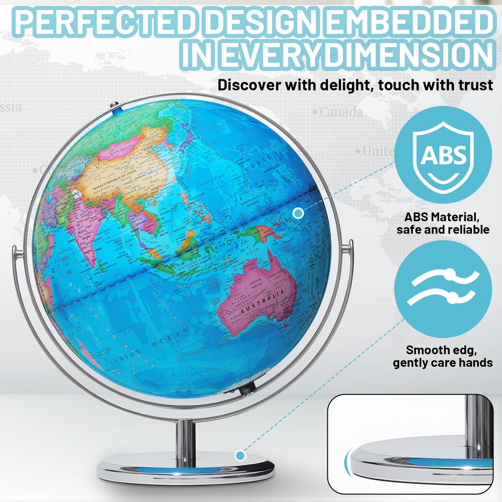13'' Illuminated Globe Map 720° Rotation W/ Touch Switch 3 LED Lighting Modes