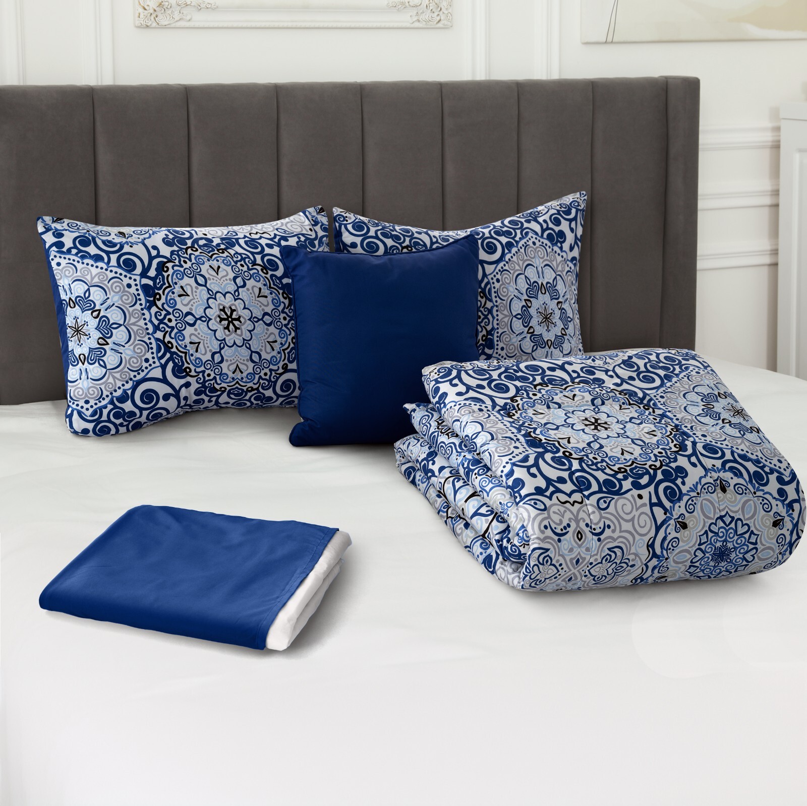 5 Piece Comforter Set Bed in a Bag All Season Reversible Bedding Comforter Set