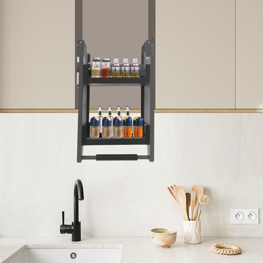 Kitchen Pull-Down Cabinet Storage Organizer Shelf for Wall Mount