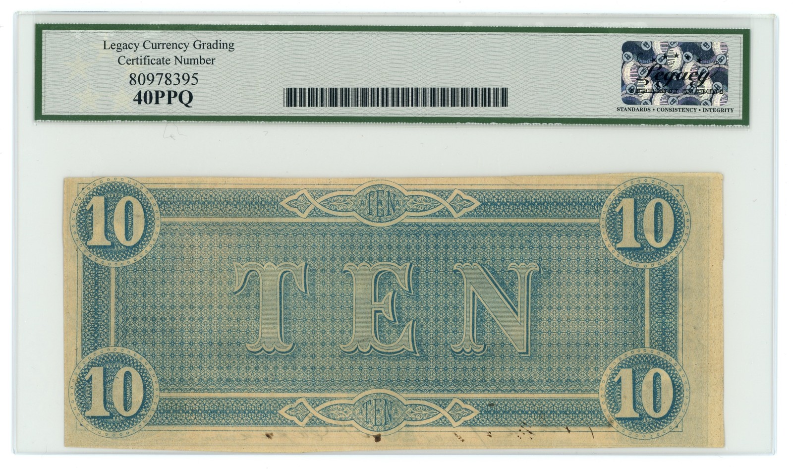 T-68 1864 Confederate States of America CSA $10 PF-31 CR-549 LCG XF 40 PPQ 66082