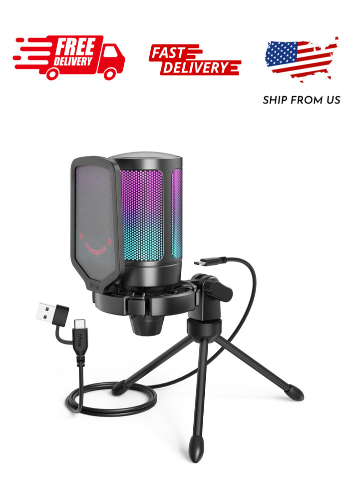 FIFINE Gaming Microphone for PC Computer PS5 PS4 Laptop, USB Streaming Microphon