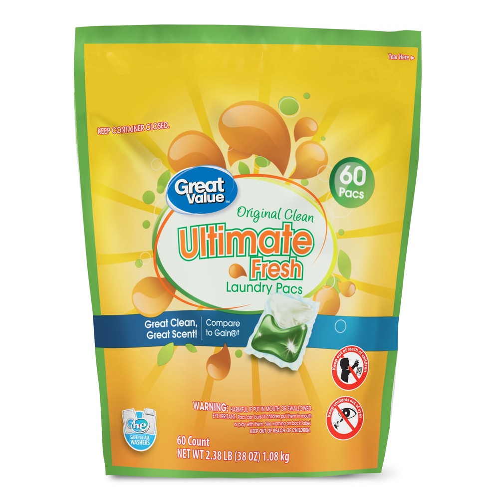 (4 pack) Ultimate Fresh Laundry Pacs, Original Clean, 60 Count