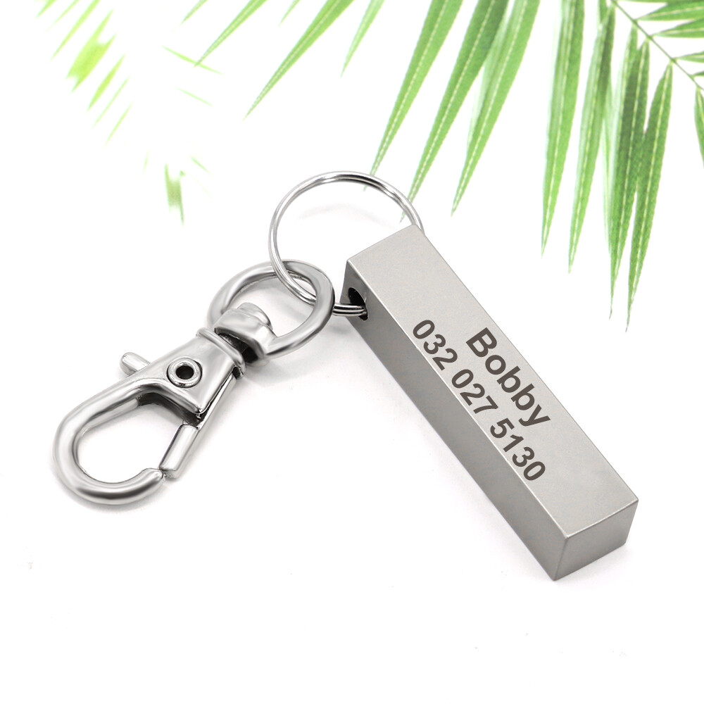 Personalized Dog Tag Columnar Custom Pet Name ID Engraved Pendant Key Chain