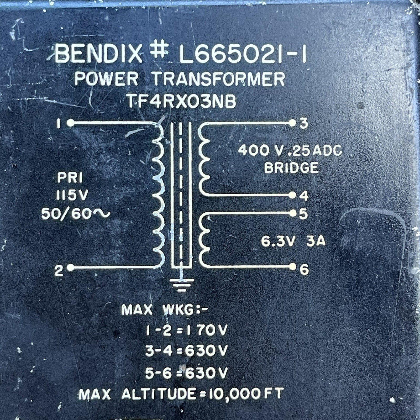 NOS BENDIX #L665021-1 Tube Amplifier Power Transformer 400V 250mADC 6.3V 3A 115V