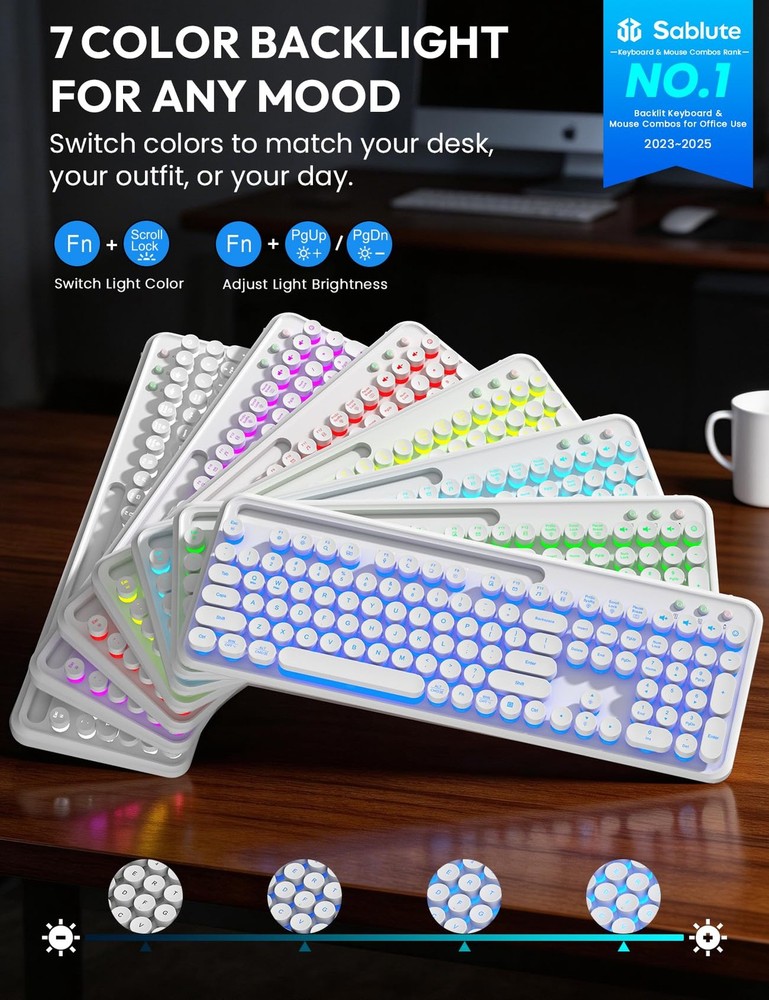 Wireless Keyboard and Mouse Combo Backlit Typewriter Keyboard with Magnetic ...