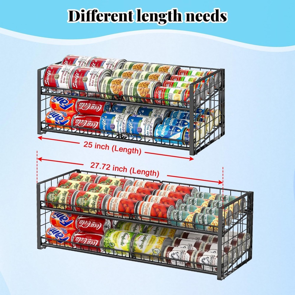 2Tier Stackable Can Rack Organizer for Pantry Shelf, LongSize Adjustable Can ...