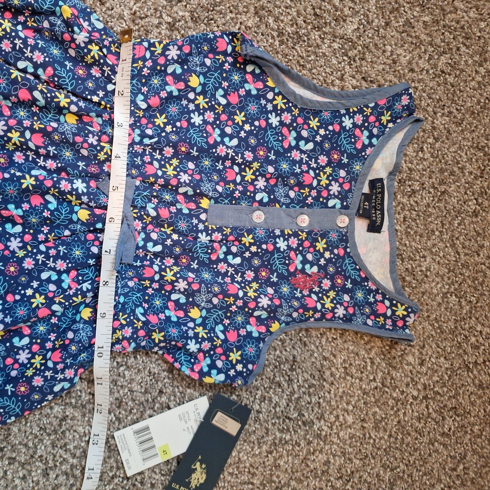 NWT US Polo Assn Girls Floral Sleeveless Skater Dress - Size 4T Cotton