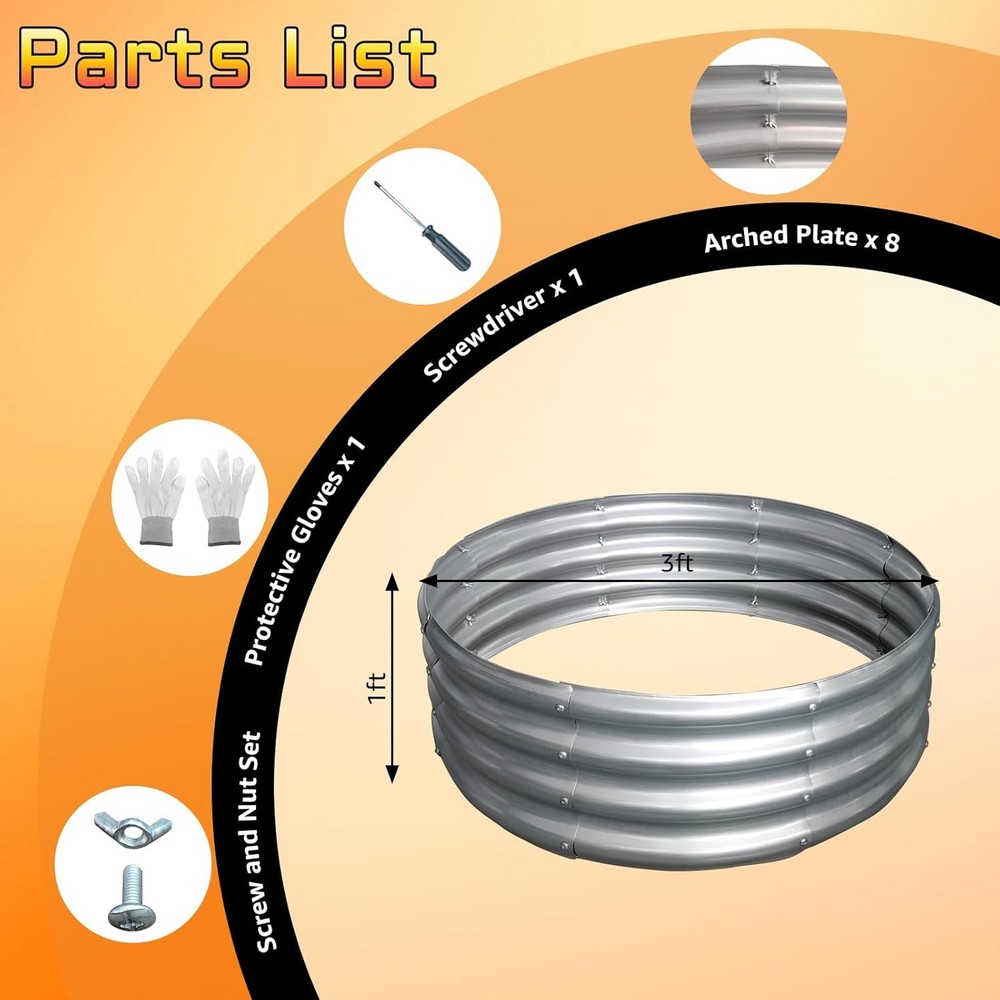 Silver Round Galvanized Steel Fire Ring Pit for Backyard, Camping, Bonfire 3FT