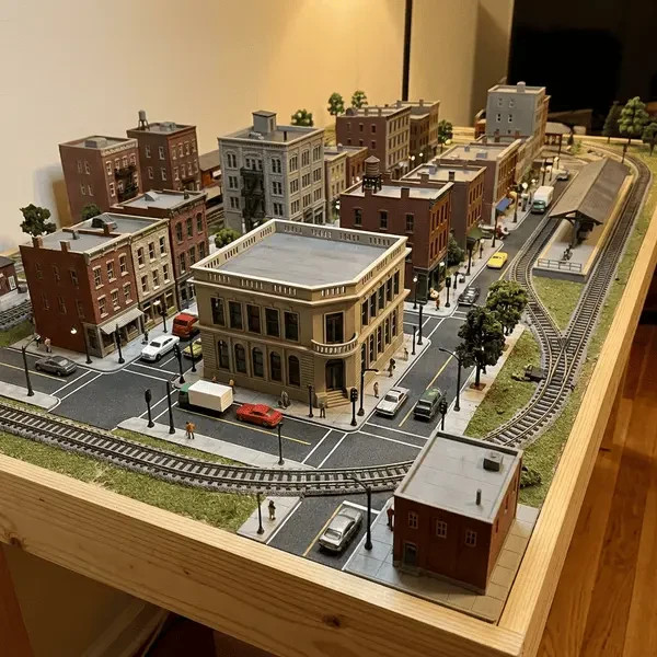 N-Scale Large Corner Bank