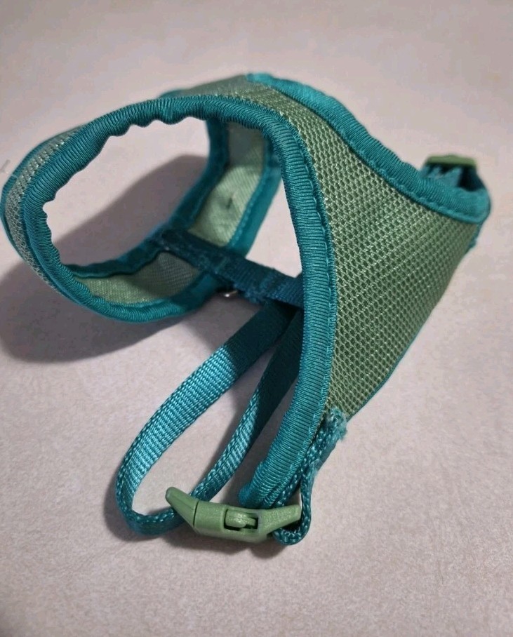 Mesh Cat Harness Adjustable For Cats Blue/Green XS-S Neck 8-12", Chest 12-17"