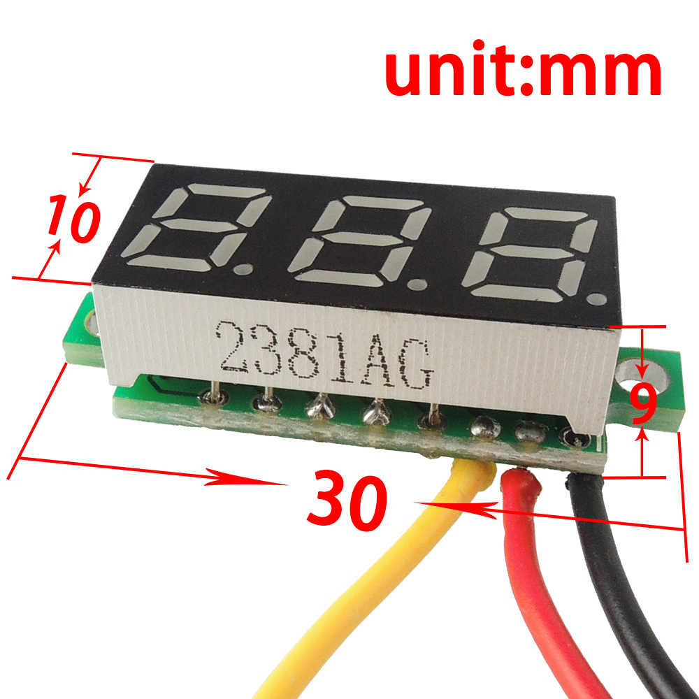 10 PCS Mini DC 0-100V 0.28" 3-Digital Voltmeter LED Voltage Panel Meter 3-Wires