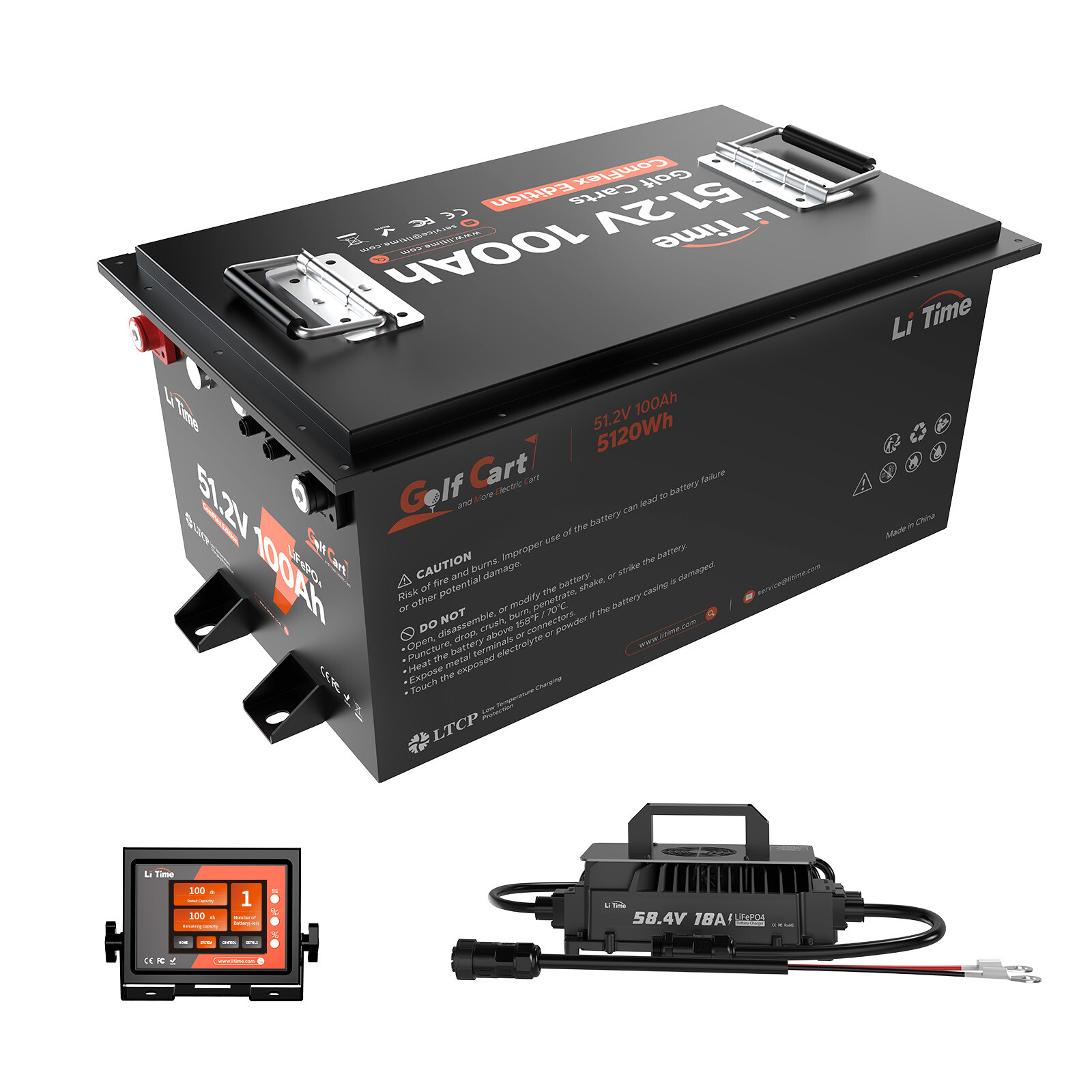 LiTime 48V 100Ah Golf Cart Lithium Battery +RS485 Communication Monitor+Charger