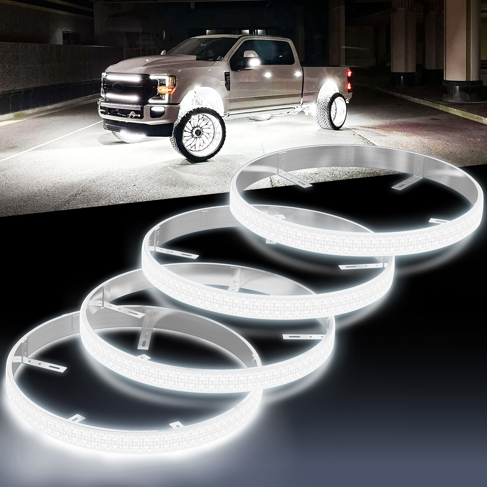 4Pcs 300W 17" Inch 5-Row Pure White LED Wheel Lights Car Rim Lights Ultra-Bright