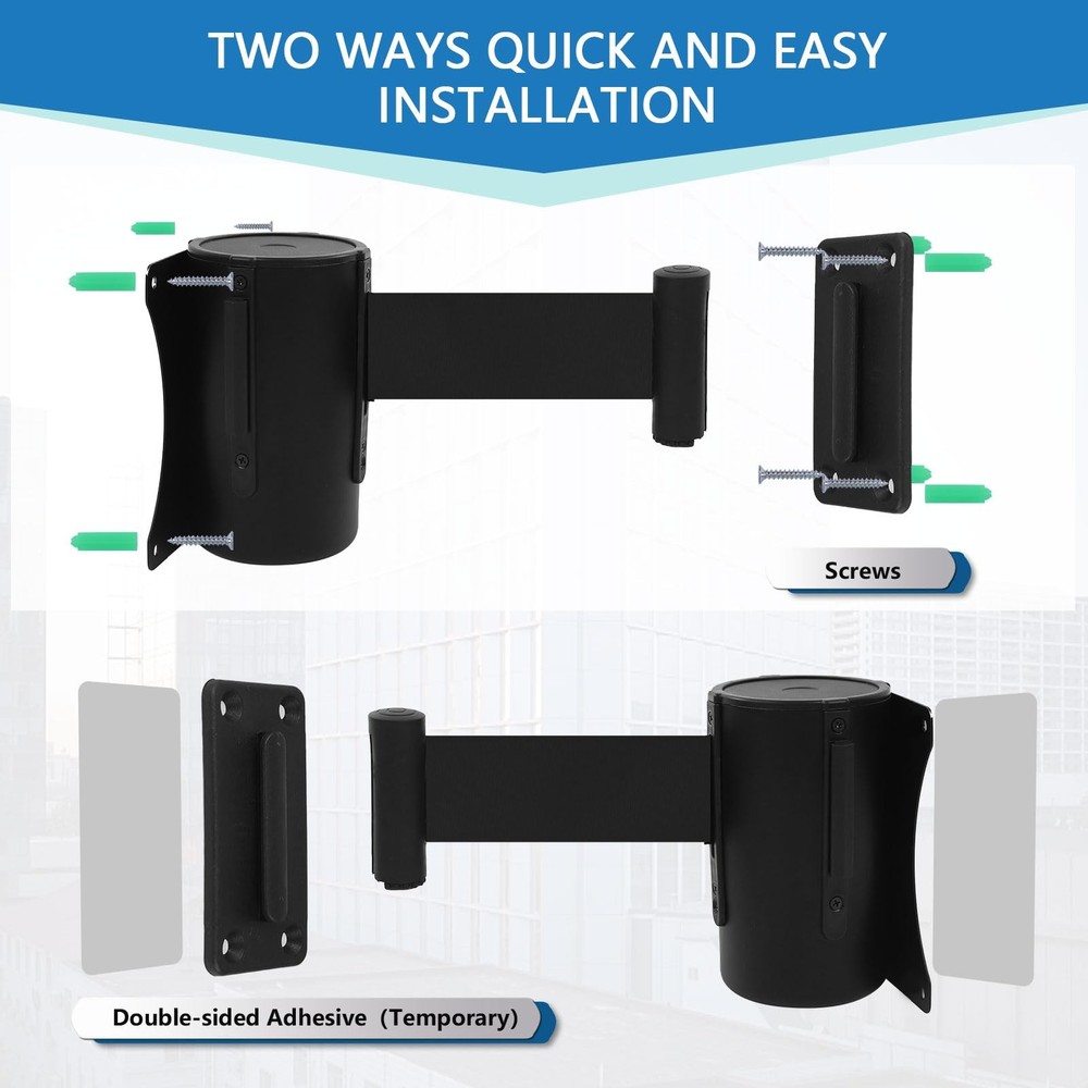 Wall Mount Retractable Belt Barrier 2 Pack, TrreZon 16‘ - 2 Black