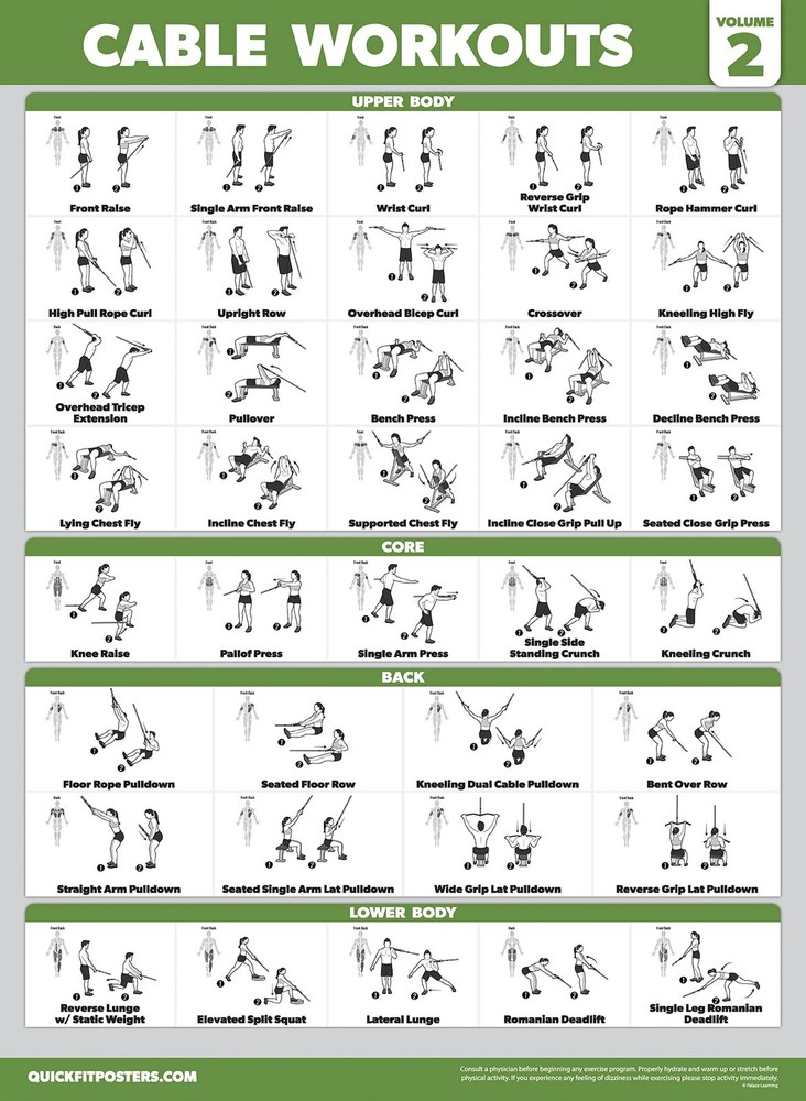Palace Learning 3 Pack - Cable Machine Workout Posters 18" x 24", LAMINATED