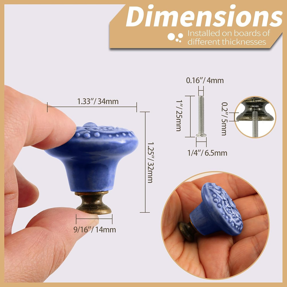 Greyish Blue Ceramic Knobs 10 Pack Flower Drawer Pulls Vintage Cabinet Knobs - A