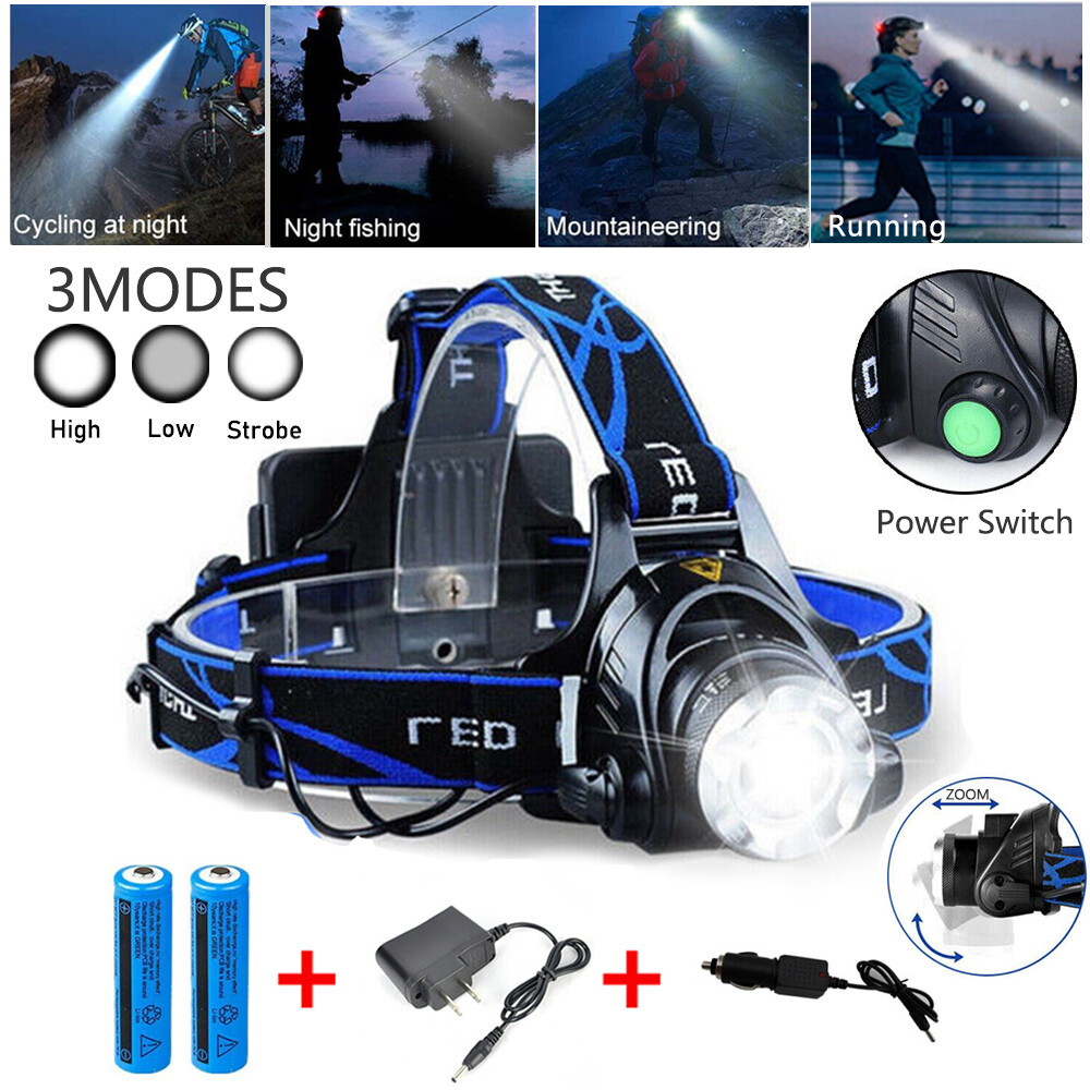 99000000LM Super Bright Zoom Headlamp Powerful Rechargeable Headlight Flashlight