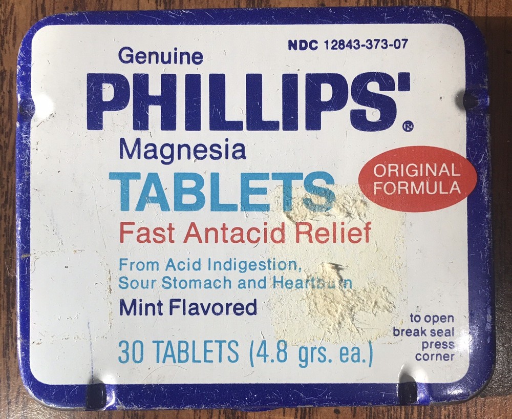 Phillips’ Magnesia Tablets Tin, Vintage White Blue, 30 Tablets
