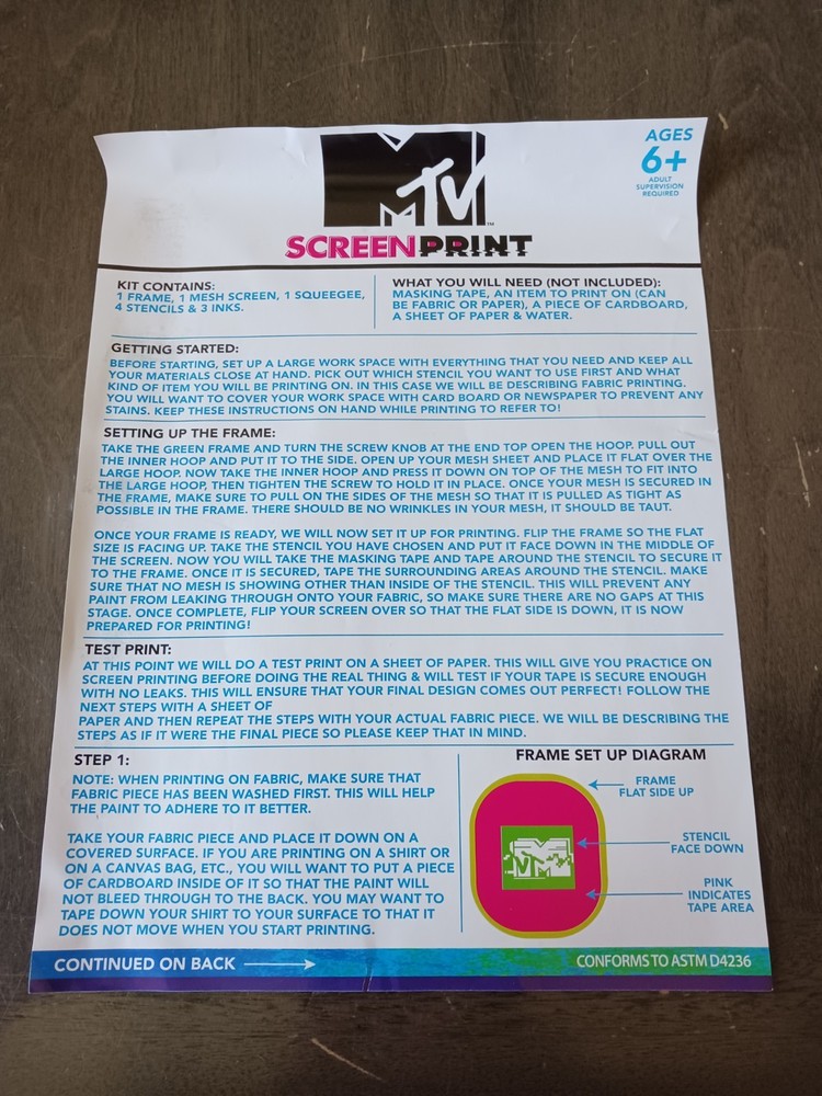 2021 MTV Screen Print Kit With 4 Stencils & 3 Inks