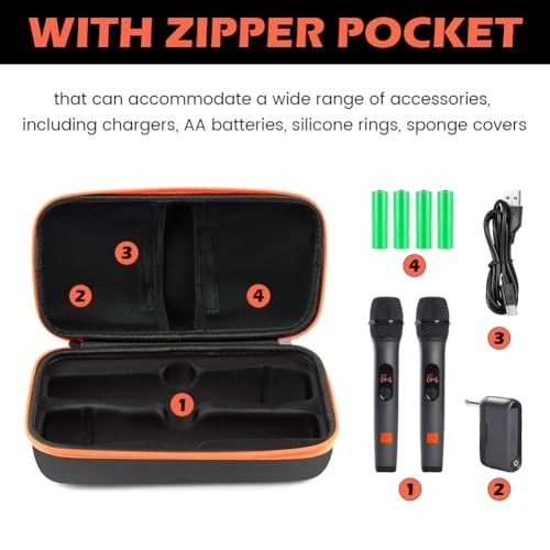 Wireless Microphone Case, Portable Handheld Dual Mic Hook and Loop Fastener