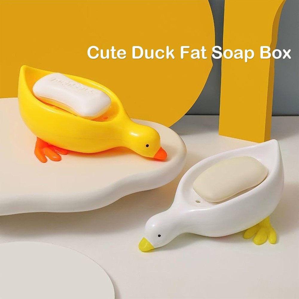 Cute Duck-Shaped Plastic Soap Dish Self-Draining Soap Holder Soap Dish Container