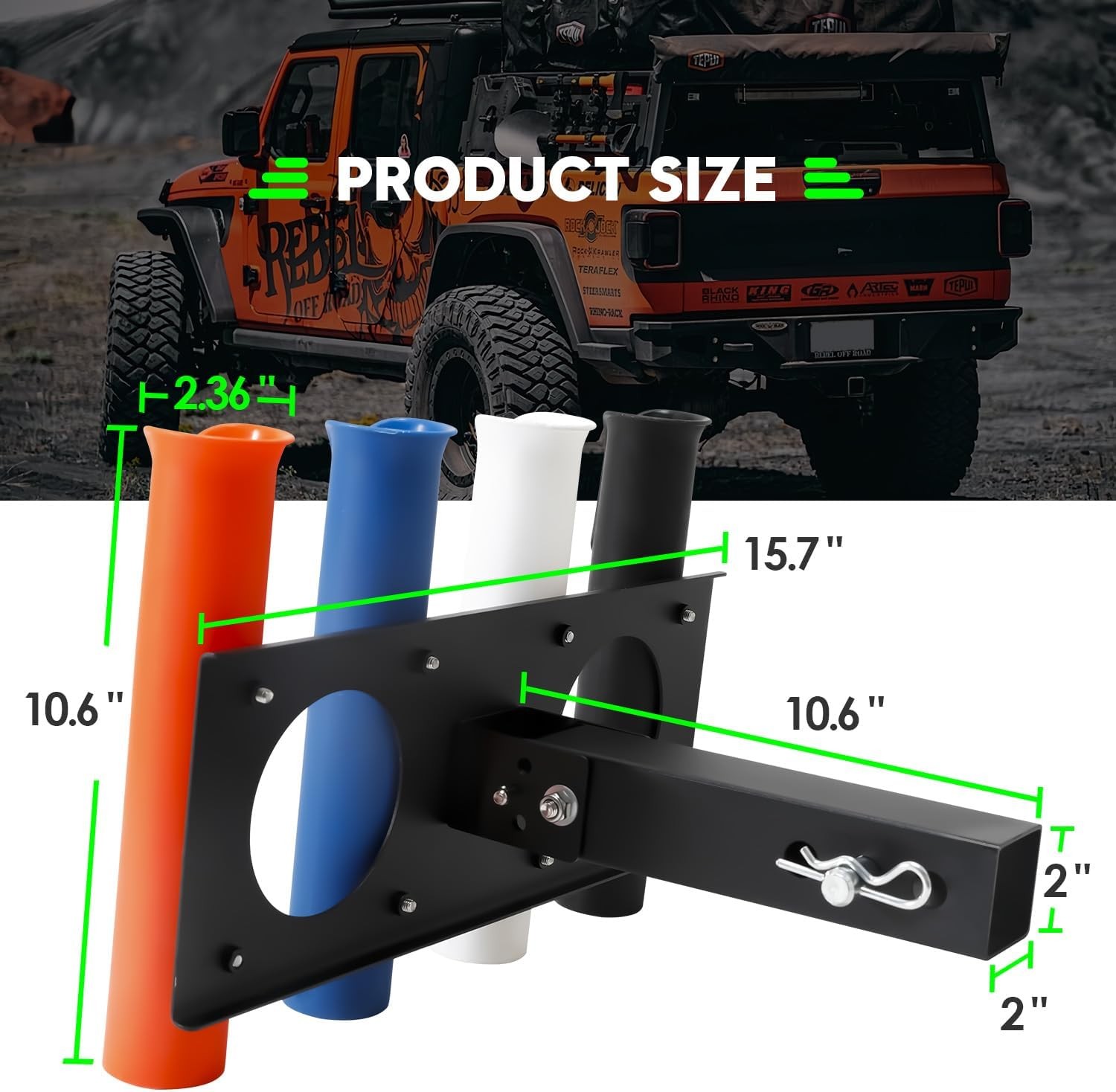 Hitch Fishing Rod Holder for Trucks,3-Position Adjustable Stainless Steel