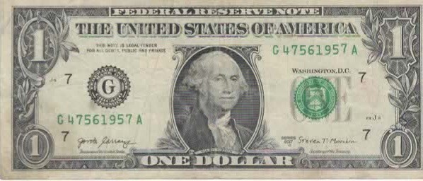 $1 Dollar Bill Misaligned Serial 2 Digit Numbers 5 & 7 Unique Printing Error!