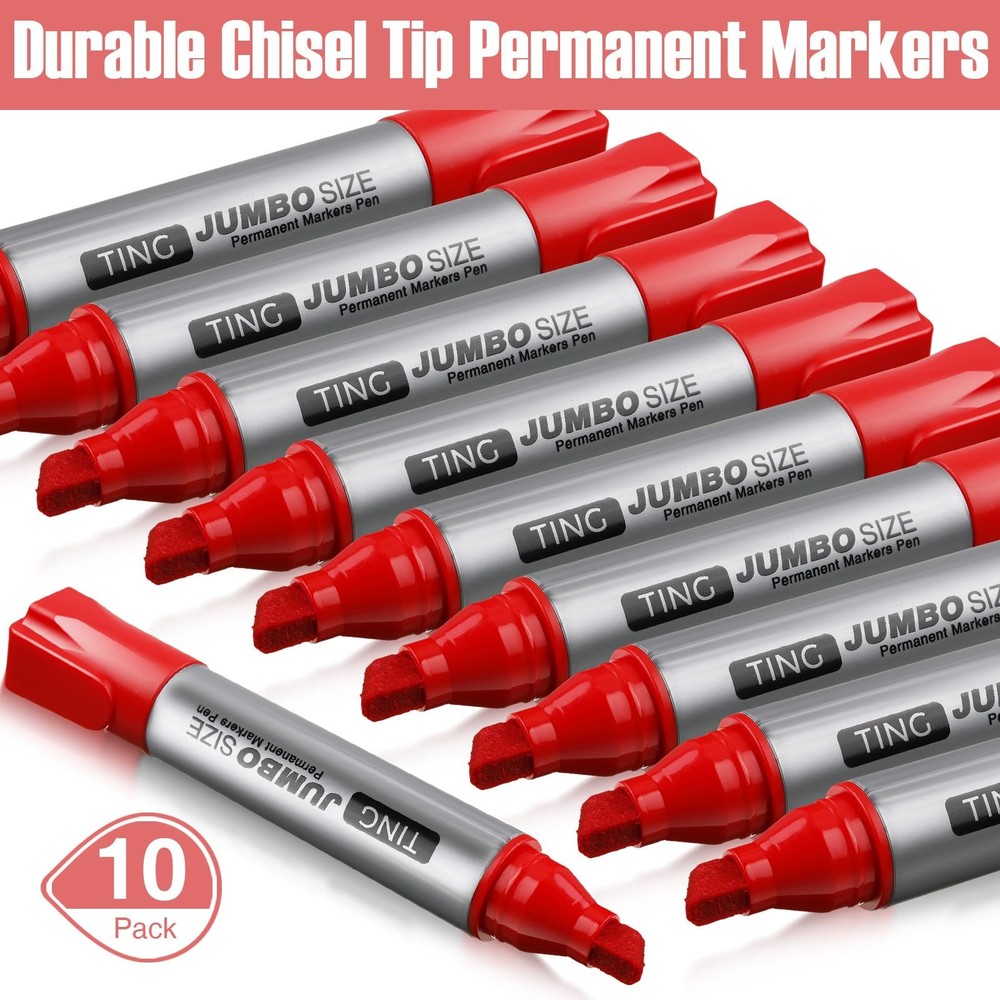 10Pack Jumbo Permanent Markers Bulk Large Chisel Tip Permanent Markers Big Huge