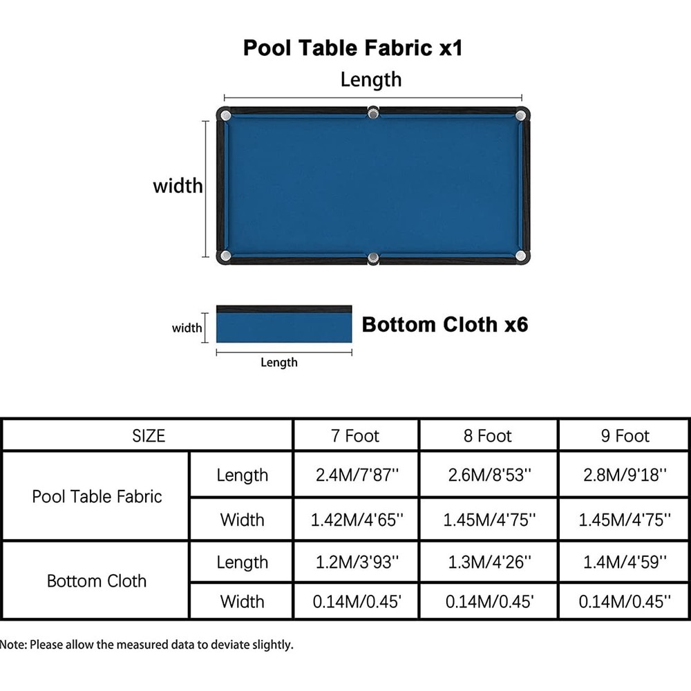 Scott Edward Professional Pool Table Felt fits Fits 7' pool table, Blue