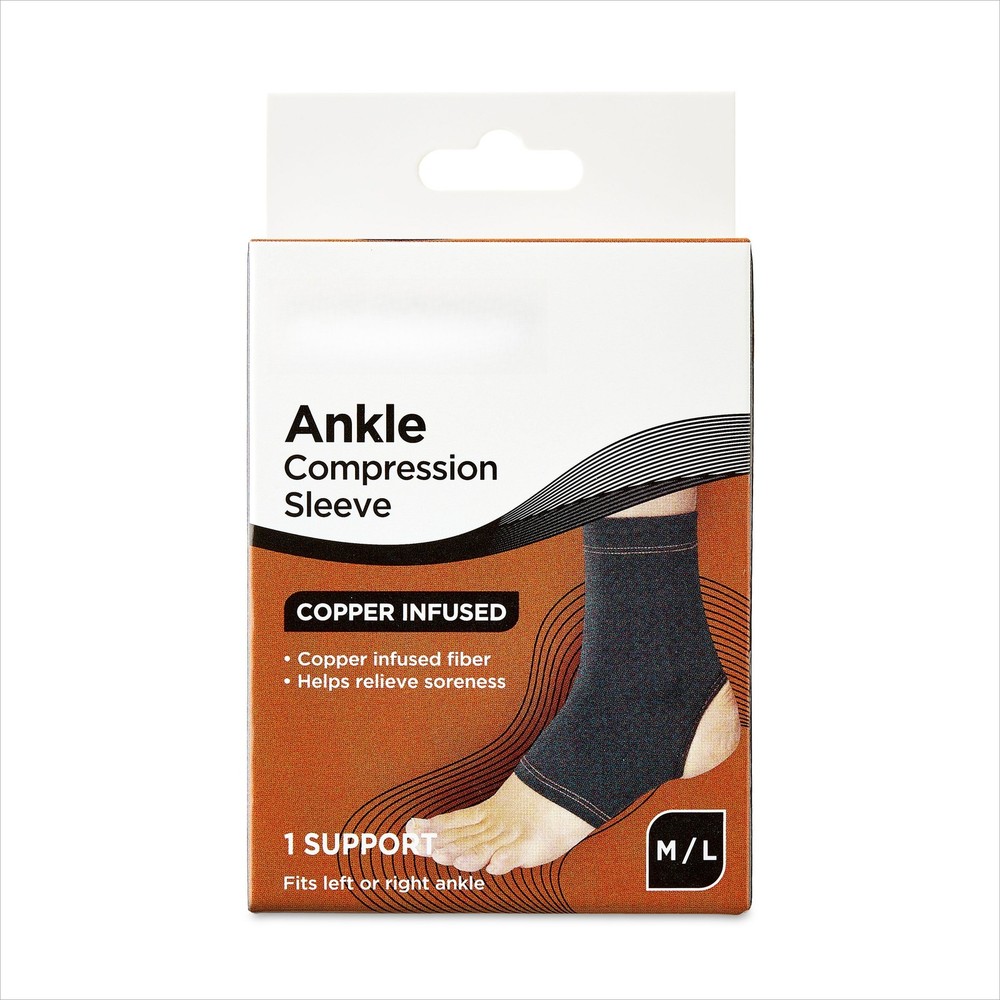 (3 pack) Copper-Infused Ankle Compression Sleeve Brace, Medium/Large