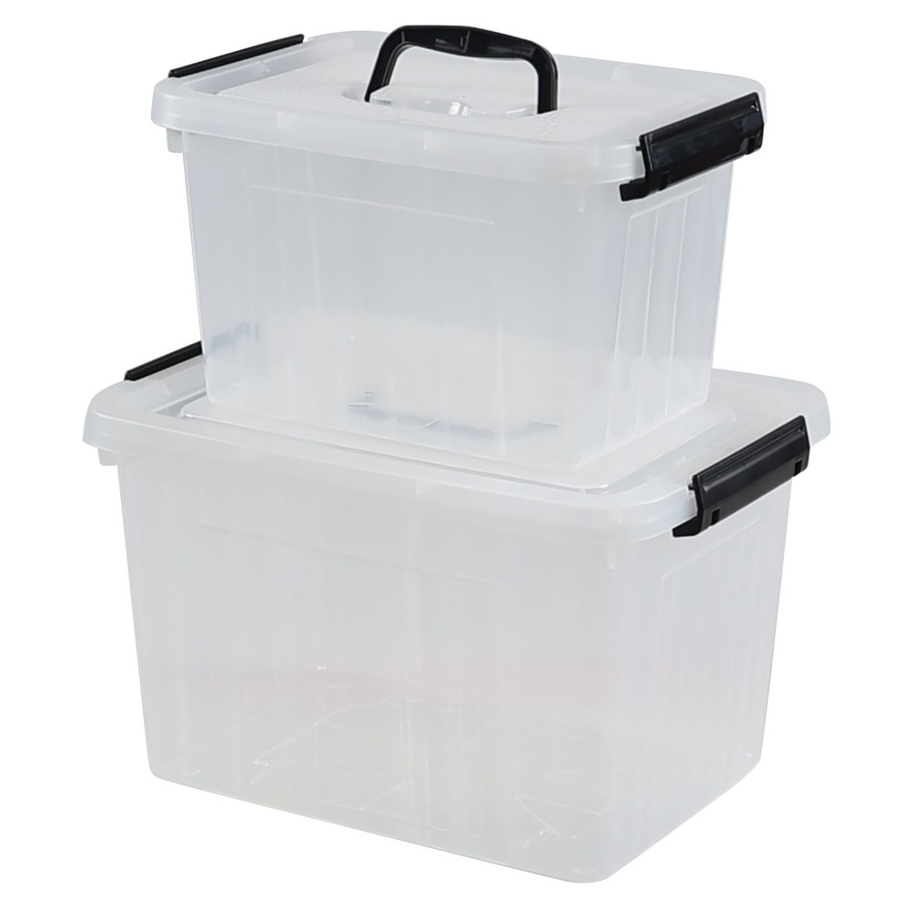2 Pack Clear Plastic Storage Box, Latching Bin with Lid and Handle (12 Quart ...
