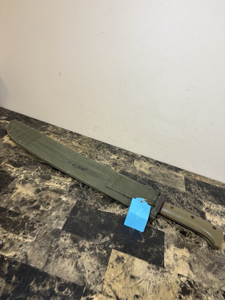 Original US WW2 Era Collins & Co. Machete W/Dated Leather Scabbard