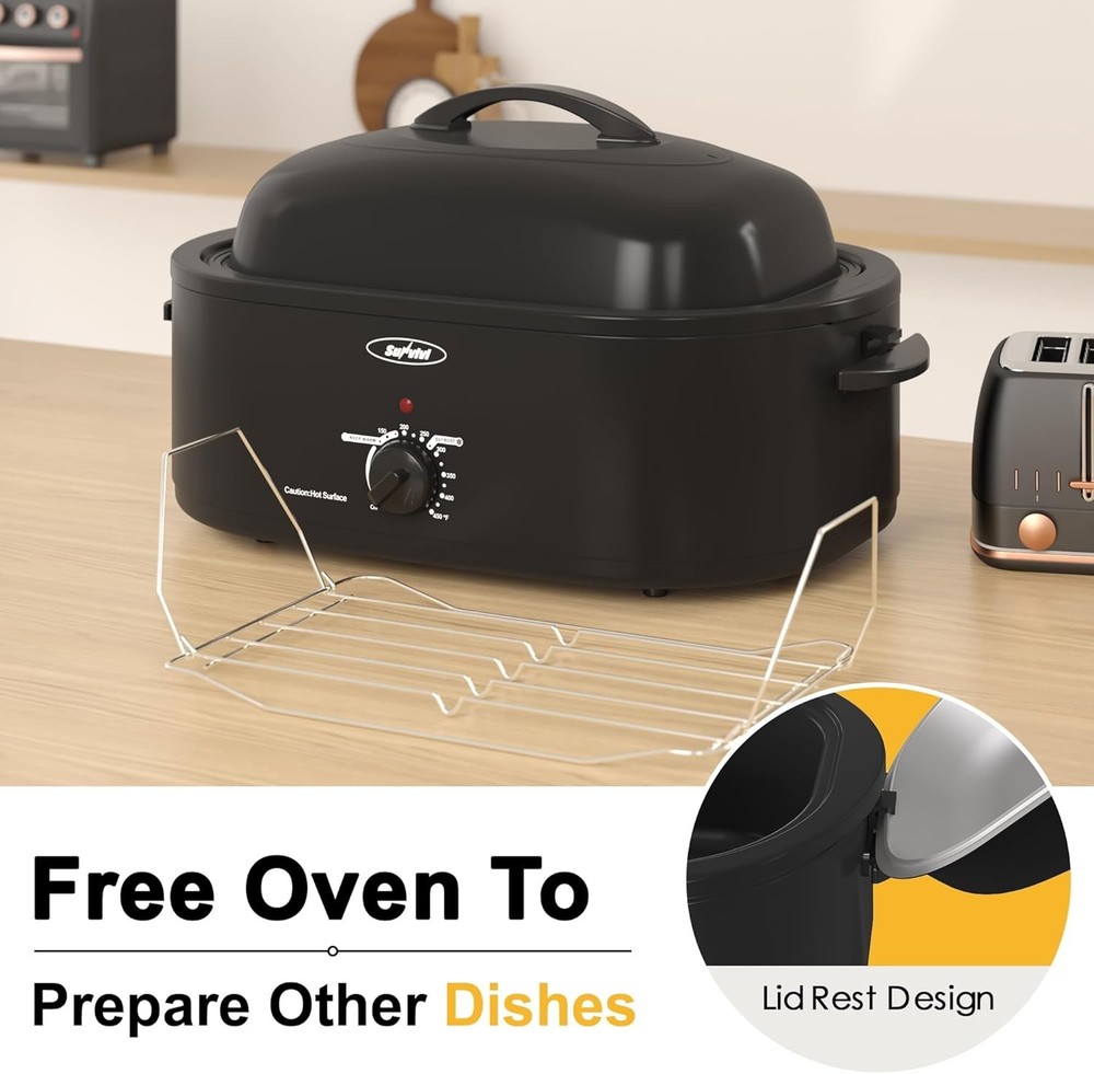 Versatile 20qt Electric Roaster Oven, Black Stainless