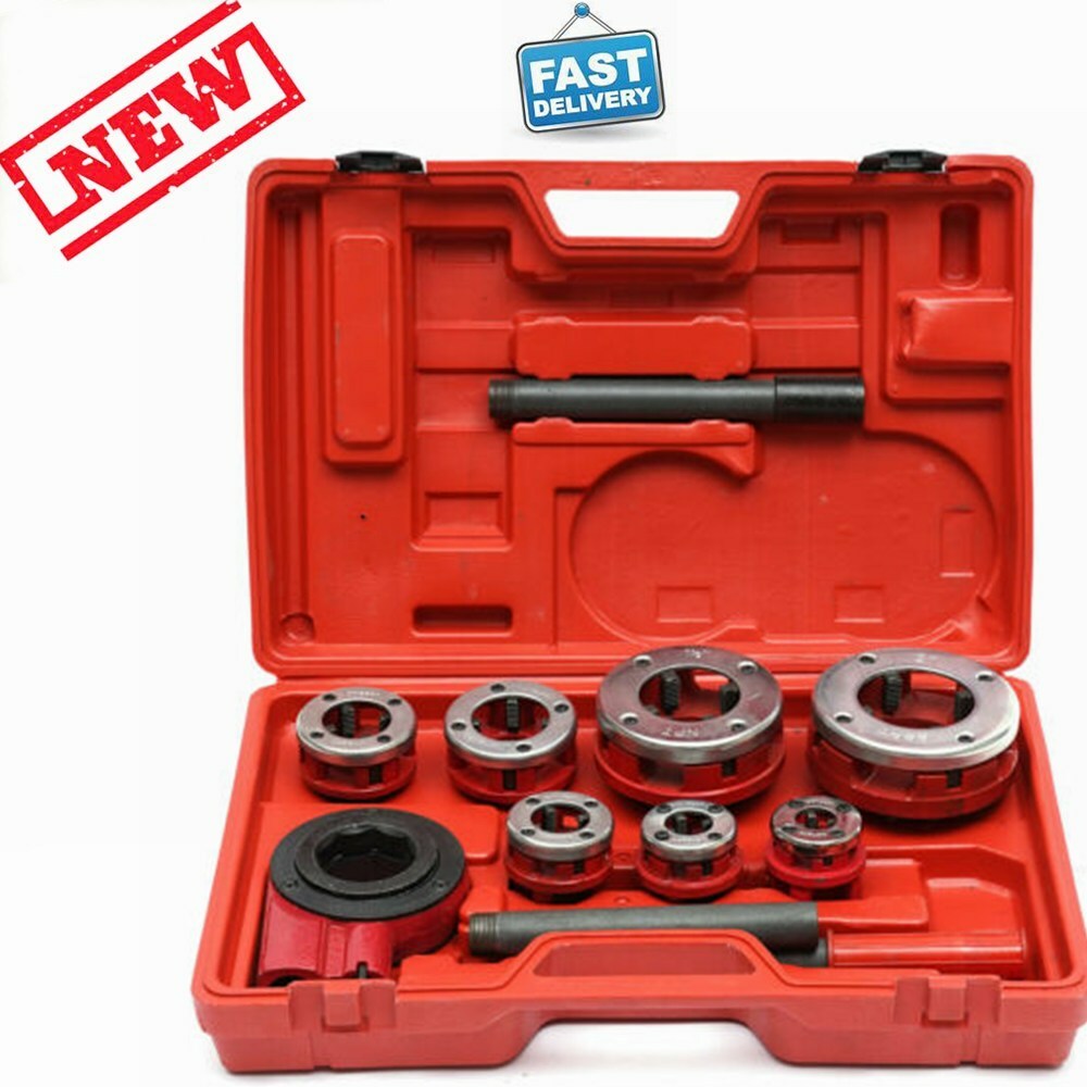 BSPT Pipe Threader 3/8" to 2" Dies Set Threading Tool Ratchet w/ Handle 7 Size
