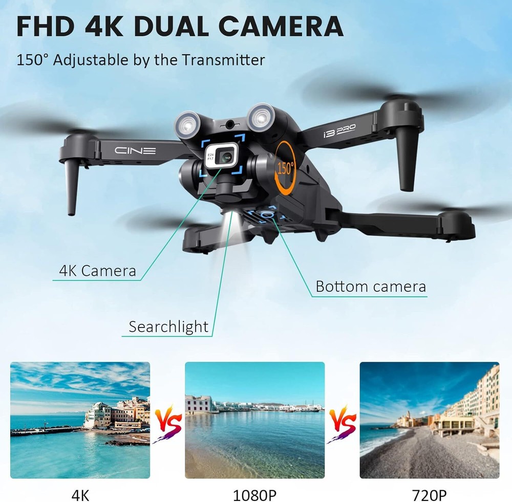 I3 PRO RC Drones with 4K HD FPV Camera Obstacle Avoidance 3D Flips RC Quadcopter
