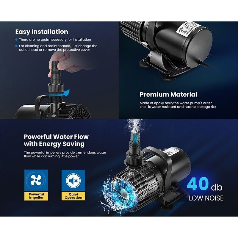 Electric Submersible Water Pump for Koi Pond Pool Waterfall Fountains Fish Tank