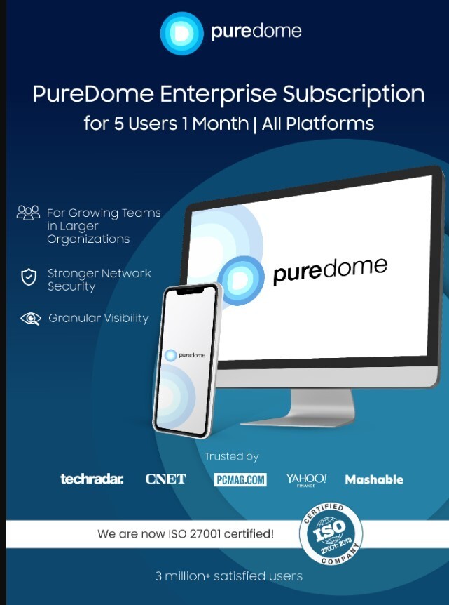 PureDome Enterprise Subscription for 5 Users 1 Month| All Platforms