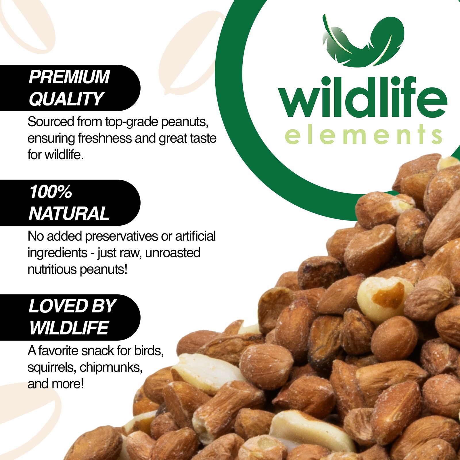 Wildlife Elements Shelled Peanuts for Birds, Squirrels, Wild Animal Food, 25lb
