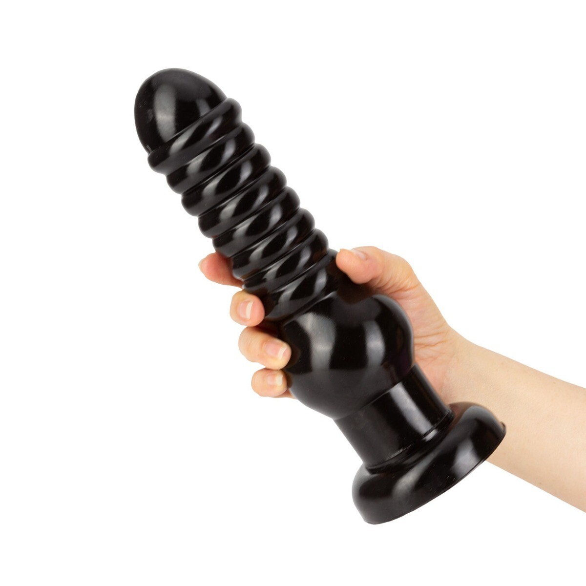 Huge 9.5" XL Black Ribbed Anal Training Stretching Dildo Butt Plug Anal Sex Toy