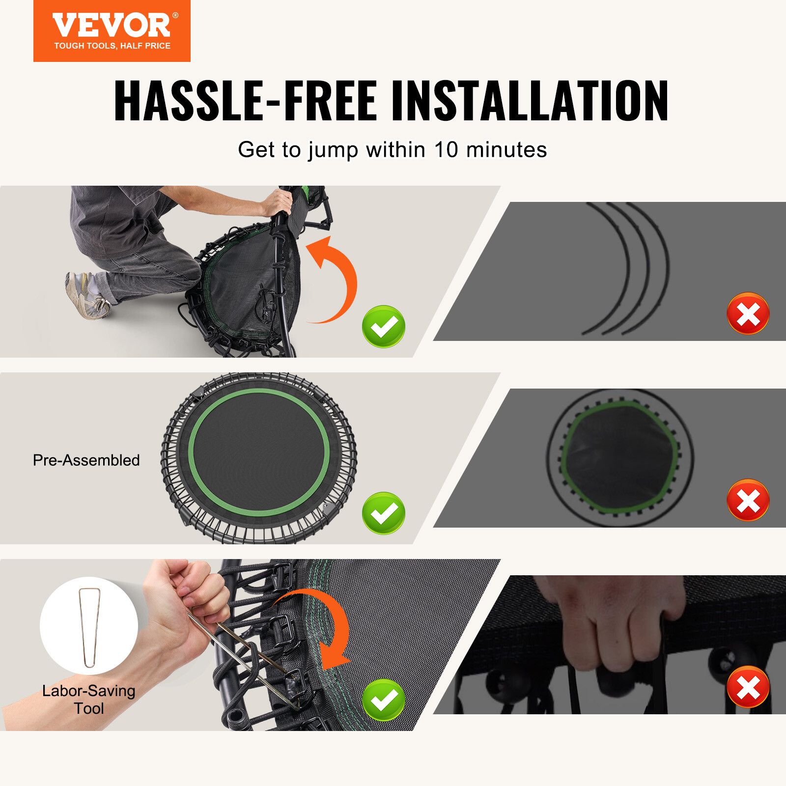 40" Foldable Mini Fitness Trampoline Adults Indoor Exercise Rebounder