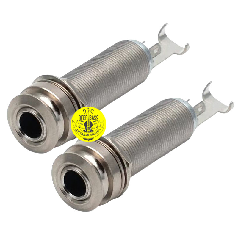 2PCS Threaded Cylinder Guitar Endpin Jack Plug Socket Strap 6.35mm Output Silver