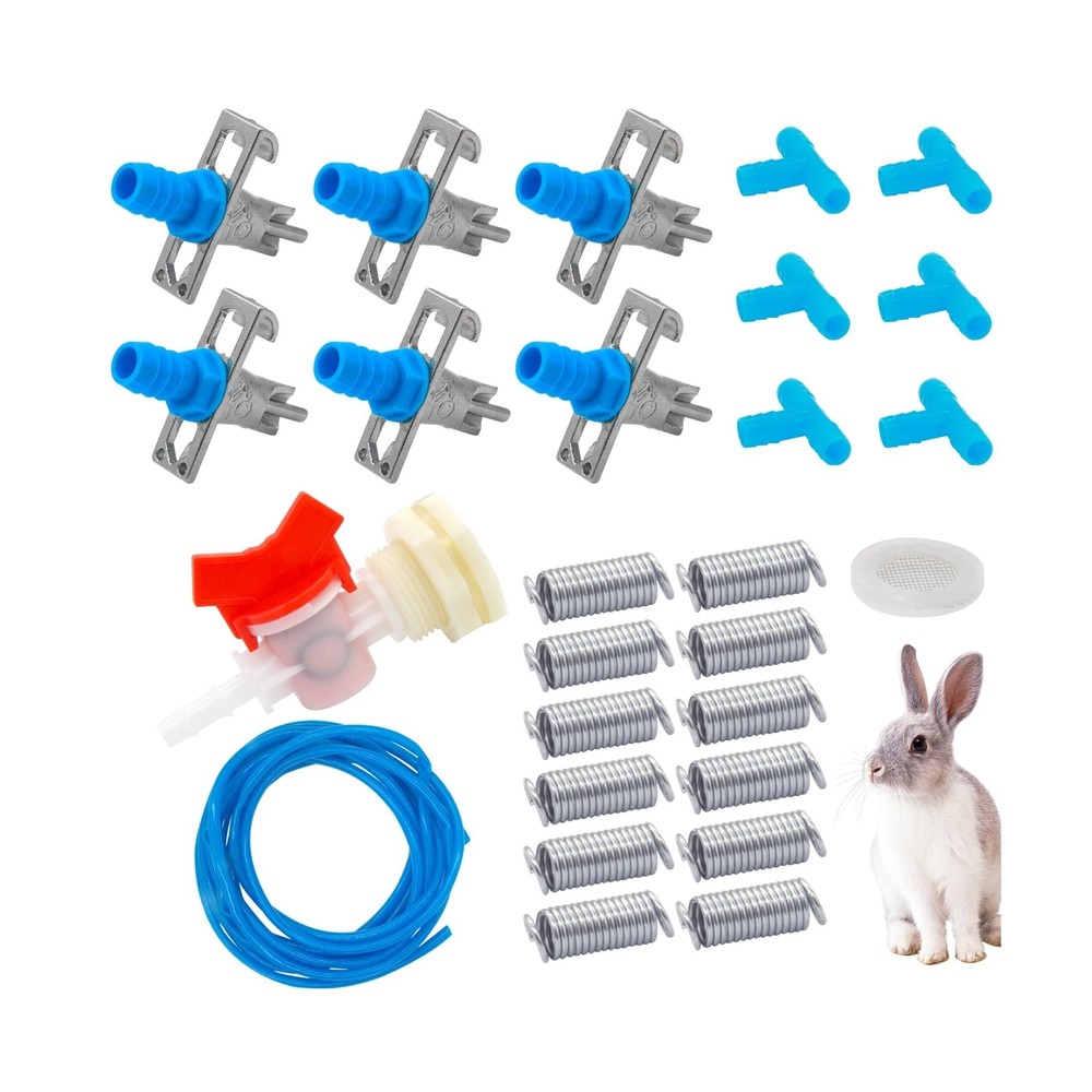 Automatic Rabbit Watering Kit Include 6 Nipple Drinker Feeders, ID ... Fast Ship