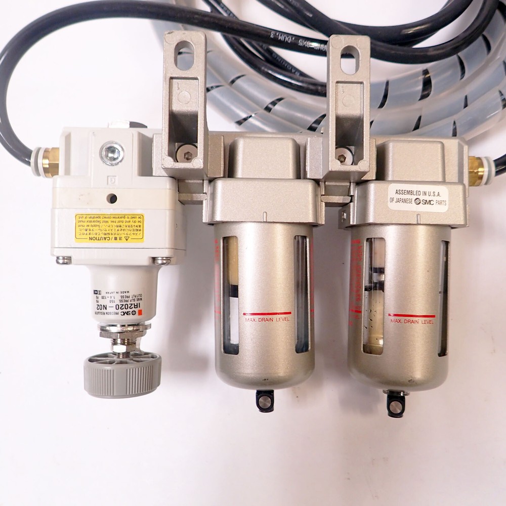 SMC PNEUMATIC AIR REGULATOR ASSEMBLY w MODULAR FILTER & MIST SEPARATOR