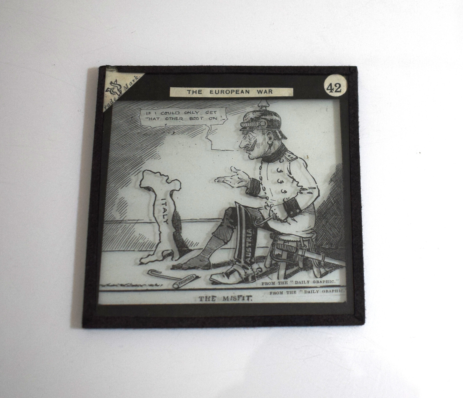 WW1 CARTOON THE KAISER AND HIS BOOTS . THE MISFIT Magic Lantern Slide