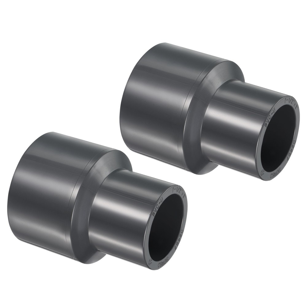2Pcs UPVC Reducer Pipe Fitting 1-1/2" x 1" Socket Schedule 80 Straight Gray